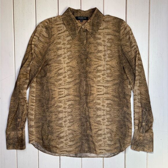 Lafayette 148 Brown Silk Blend Python Print Shirt - Picture 8 of 9